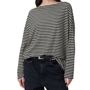 AllSaints Rita Relaxed Fit Chalk & Ink Striped Long Sleeve T-Shirt Small